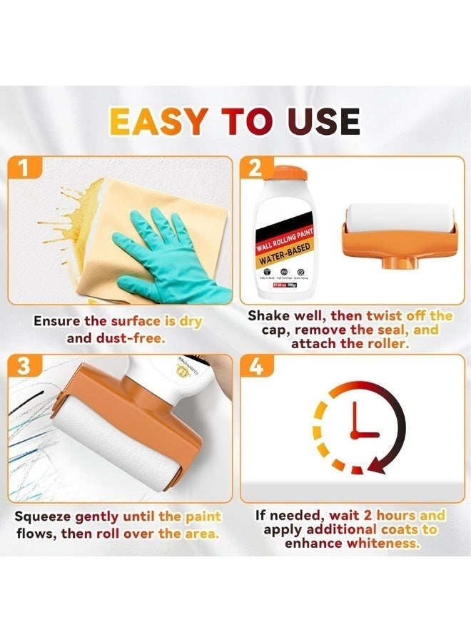 500g Wall Repair Putty with Built-in Roller Brush - Instant Repair Putty for Wall Cracks, Holes, Scratches, and Stains - Quick-Drying, Mold-Resistant - White - Image 5